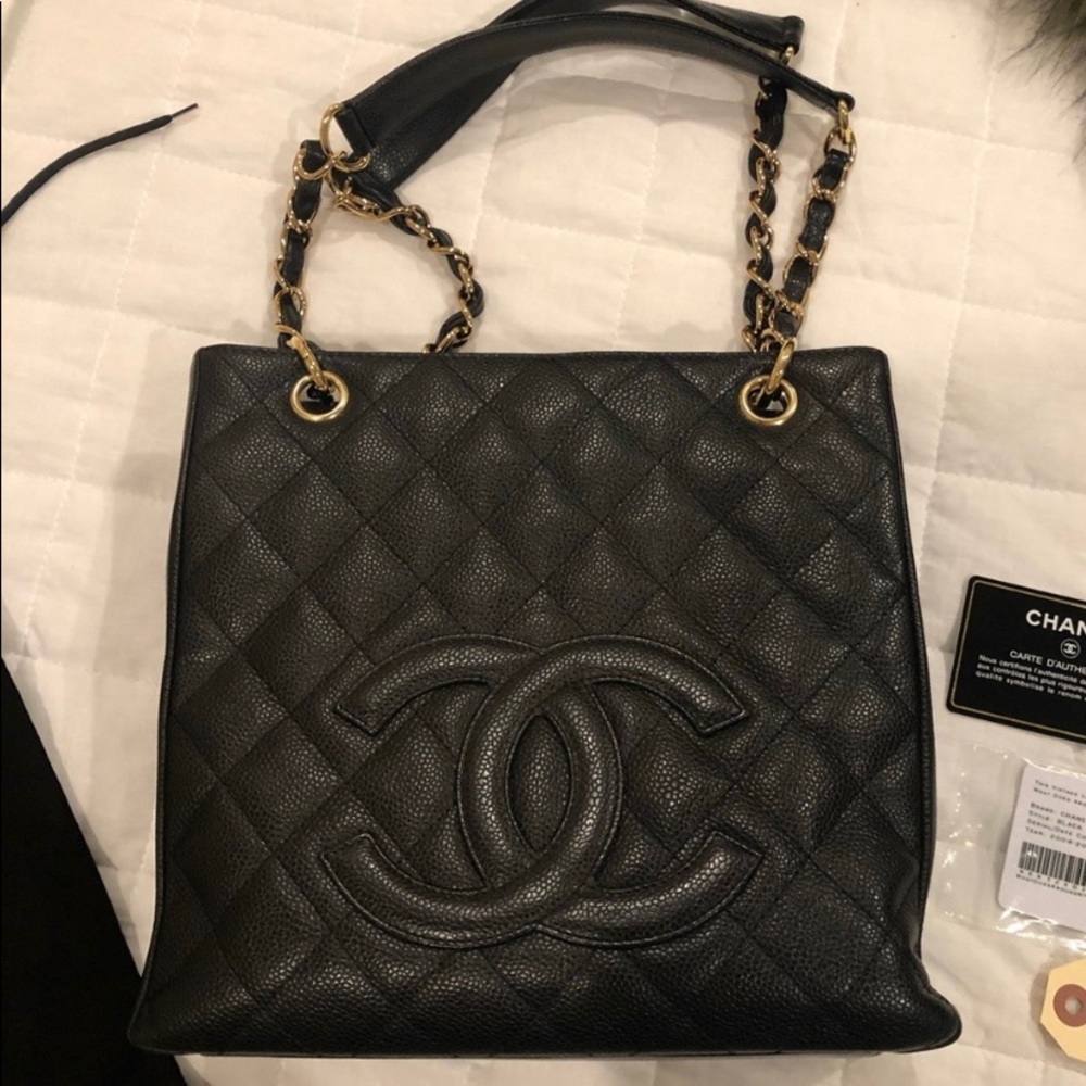 PST authentic CHANEL tote black handbag